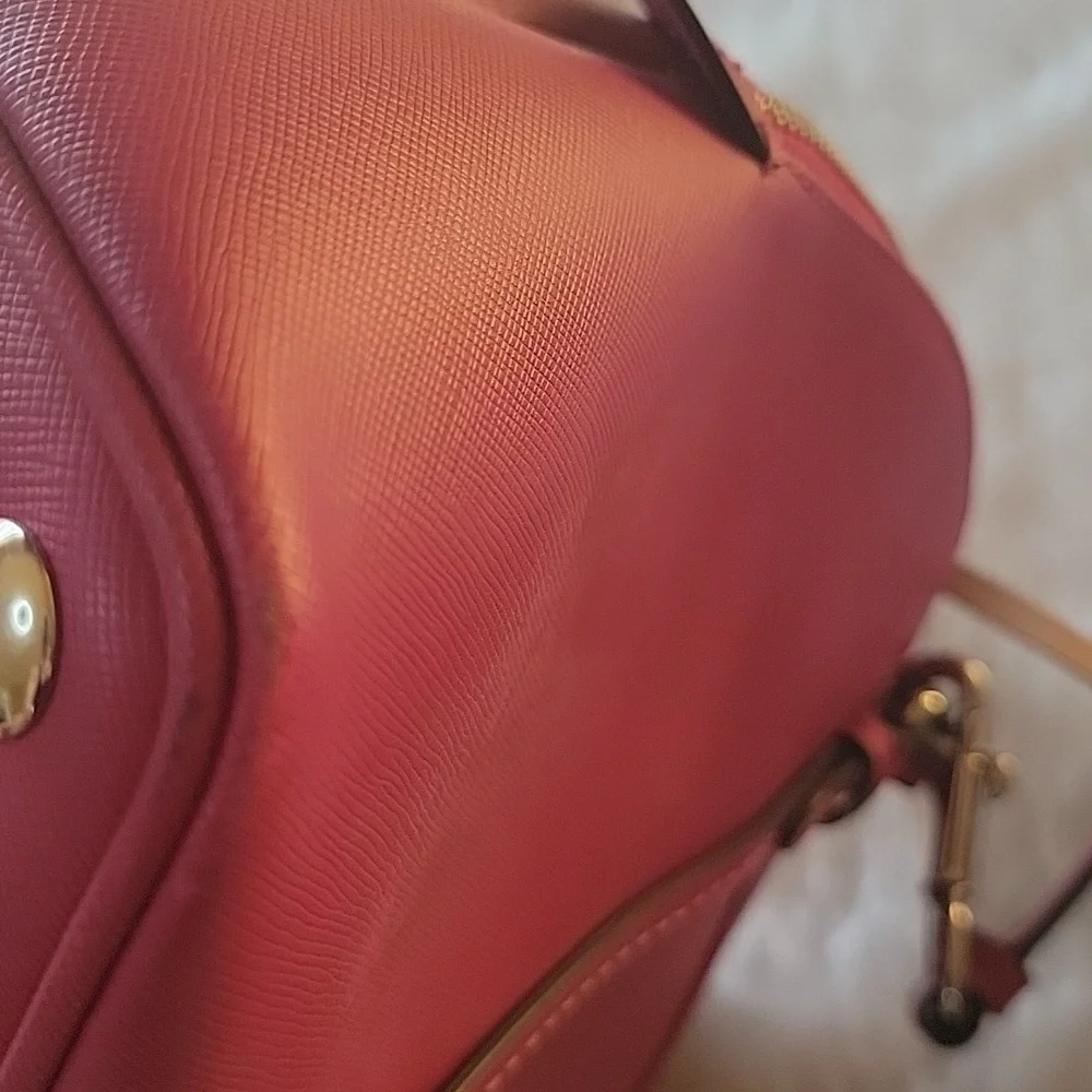 COACH Cora Peyton Pink Double Handle Zip Around Crossbody Satchel‎ Dome Bag